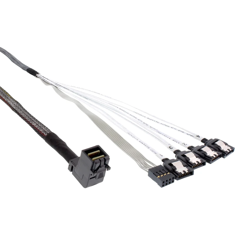 InLine® 27631 A Mini SAS HD SFF-8643 to 4x SATA angled Cable with Side Band, 0.5 m
