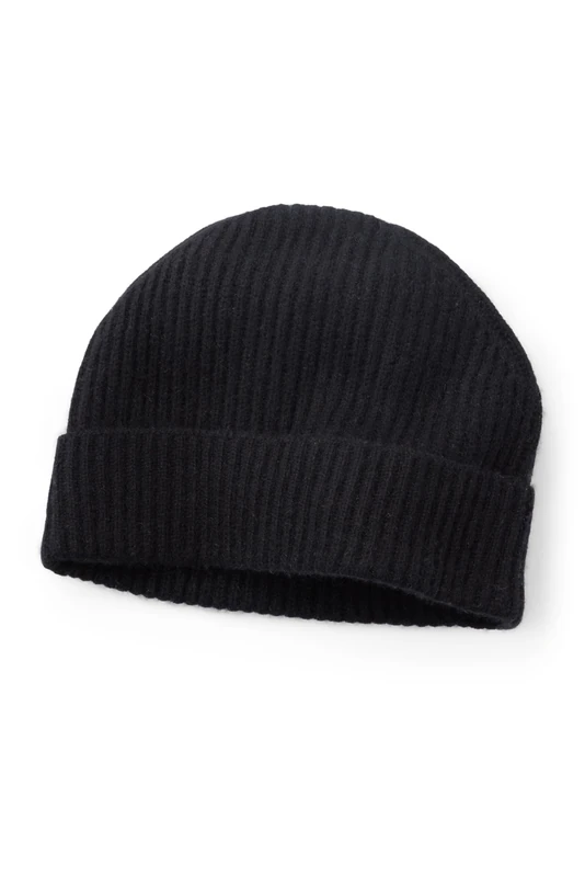 Fishers Finery Men's 100% Pure Cashmere Ribbed Cuffed Hat; Ultra Plush, Black, One Size Fits Most