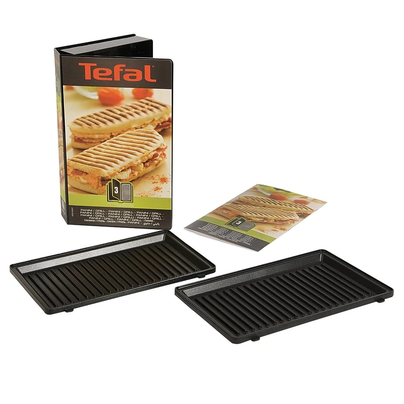 Tefal XA800312 Panini Plates Set, Non-Stick, Snack Time, Accessory, Snack Collection, Grill,Black