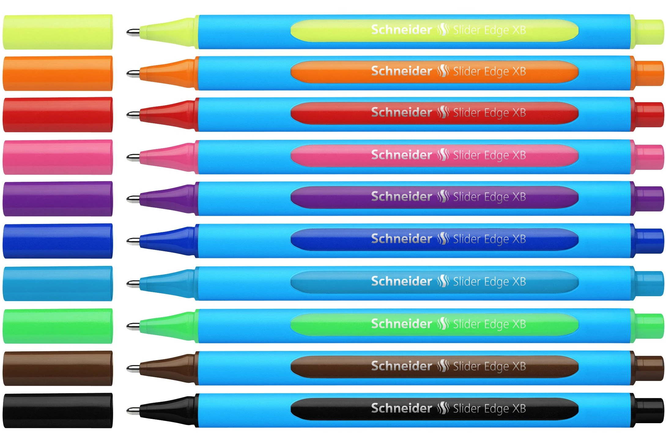 Schneider Slider Edge Assorted Ballpoint Pens (Wallet of 10), Yellow,Orange,Blue,Green,Violet,Brown,Red,Pink,Black