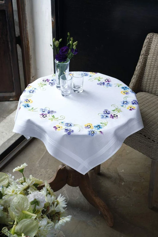 Vervaco "Pretty Pansies Tablecloth Embroidery, 100 Percent Cotton, Multi-Colour