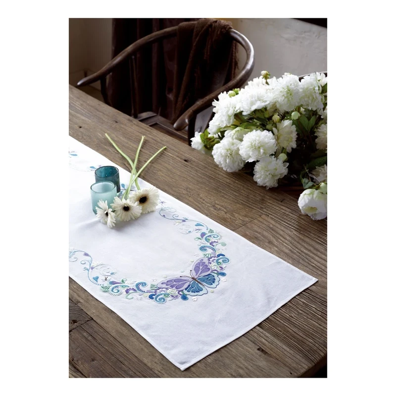 Vervaco Embroidery: Runner: Butterfly Splendour, 100% Cotton, Multi-Colour, 40 x 2 x 20 cm