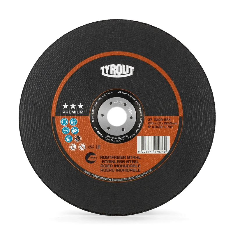 TYROLIT PREMIUM Grinding Disc for Stainless Steel for Angle Grinders -- 230 x 7.0 x 22.23 mm (Pack of 10)