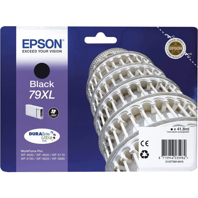 Epson 79XL Leaning Of Pisa Black Genuine, XL High Yield Ink Cartridge DuraBrite Ultra