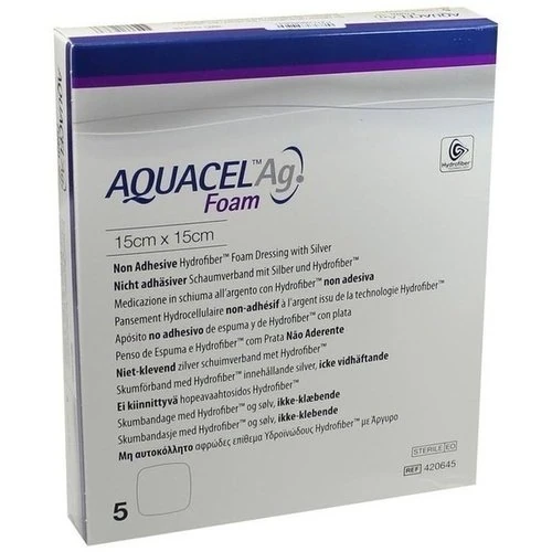 ConvaTec 3824893 Aquacel Ag Foam, Non-adhesive, 15" Width, 15" Length (Pack of 5) - Image 1