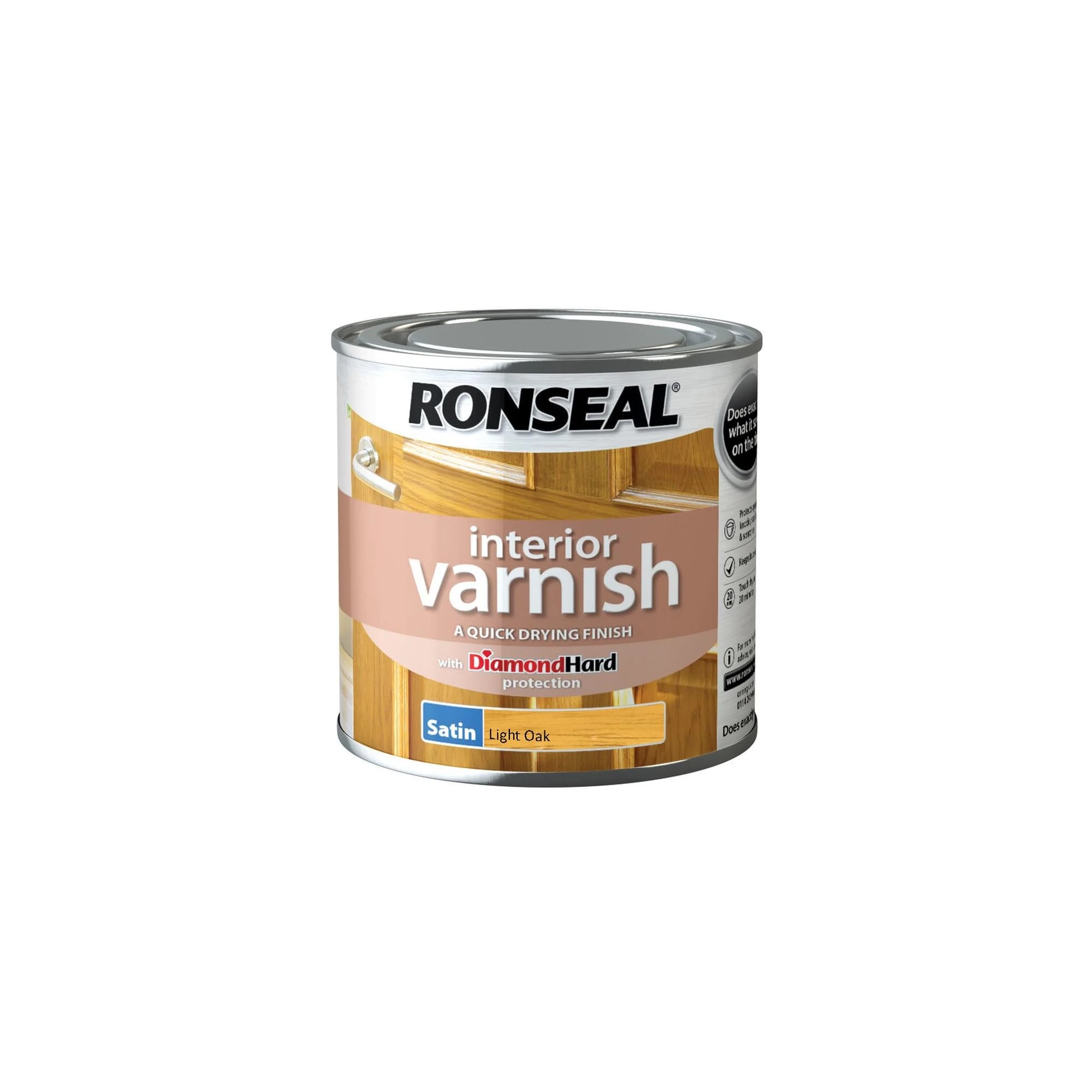 Ronseal RSLIVSLO250 250ml Quick Dry Satin Interior Varnish - Light Oak