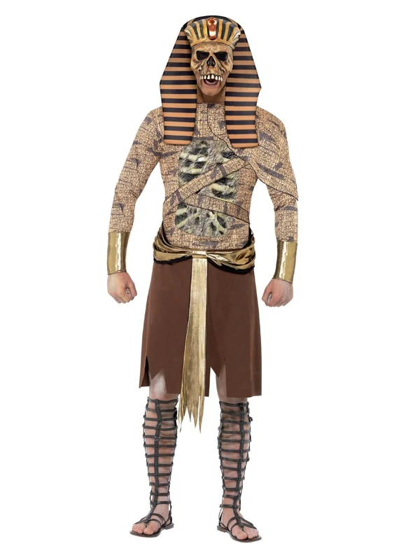 Smiffys Zombie Pharaoh, Gold with Tabard, Arm Cuffs & Headpiece, Legends & Myths Fancy Dress, Adult Dress Up Costumes, World Book Day