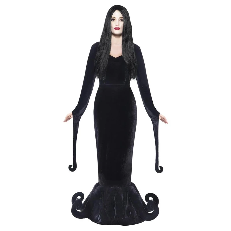 Smiffys Duchess of the Manor Costume, Black with Full Length Dress & Hem Detail, Halloween Adult Fancy Dress, Vampire Dress Up Costumes