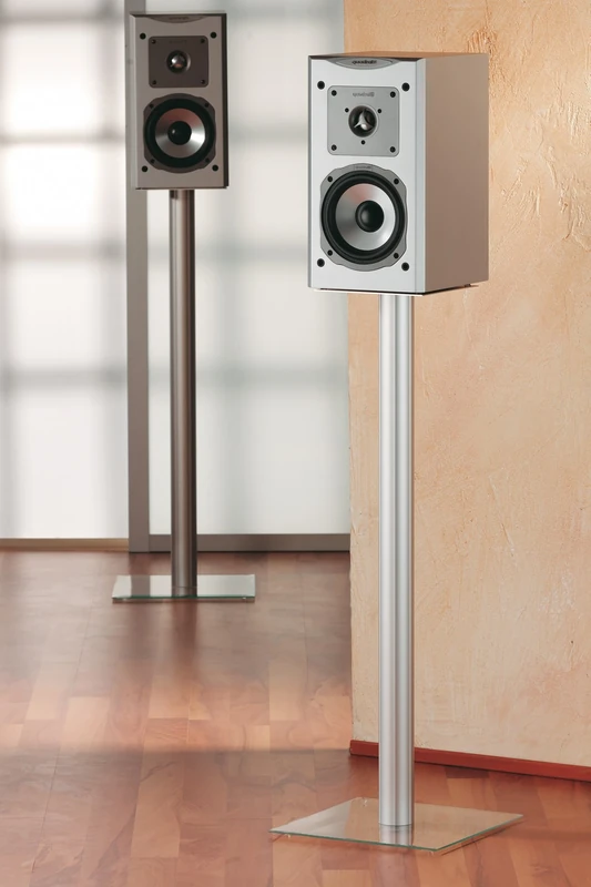 VCM Speaker Stand Boxero Maxi Clear Glass with Aluminium Finish, 71 cm - Image 1