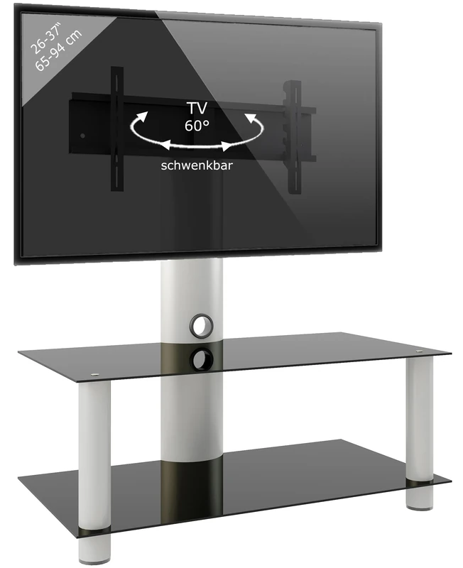 VCM TV Stand Lowboard Shelf Cabinet Furniture Entertainment Unit with Bracket Valeni Silver Aluminium/Black Glass - Image 1