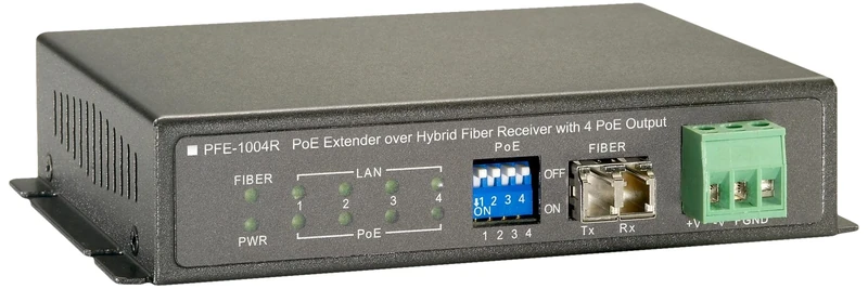 LevelOne PFE-1004R PoE Outdoor Extender Receiver over Hybrid Fiber with 4 PoE Outputs