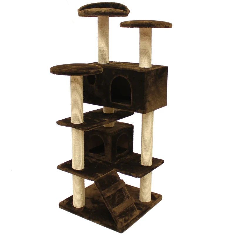 Mool Deluxe Cat Scratching Tree/ Post Activity Centre with 6 Platforms and 2 Hidey-Holes, 130 cm, Brown