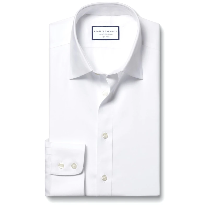 Charles Tyrwhitt Shirts for Men - White Non Iron with 100% Cotton Twill - Formal Dress Shirt for Work, Business & Weddings - Classic Fit with Cutaway Collar