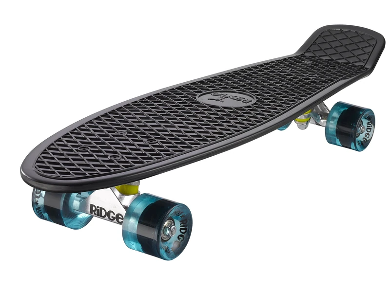 Ridge Mini Cruiser Unisex Street Skateboard Black/Clear Blue, 27" inch plastic frame, 7 speed slightly more stable abec-7 high speed precision stainless steel bearing