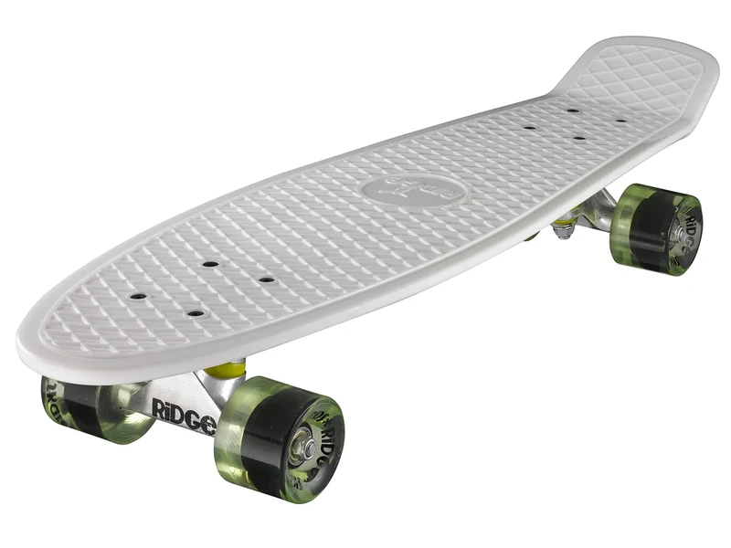 Ridge Skateboards Children Kids Big Brother Large Retro Cruiser-White/Clear Green Wheels, 27 Inch