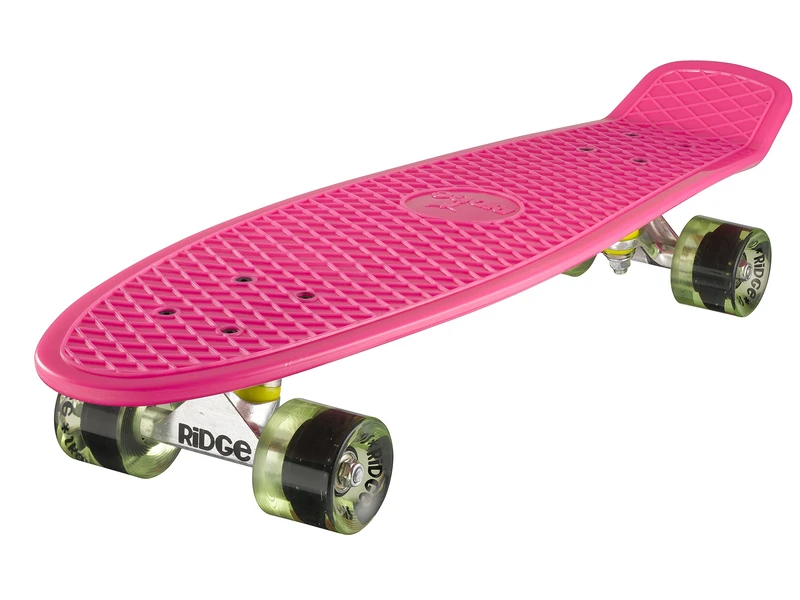 Ridge Skateboards Children Kids Big Brother Large Retro Cruiser-Pink/Clear Green Wheels, 27 Inch