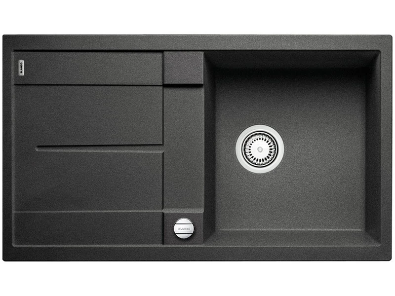 BLANCO METRA 5 S-F | SILGRANIT Granite Sink in Anthracite | Installation Type: flushmount Installation | Reversible | for 50 cm Wide Base cabinets | Large Bowl | Easy-Care Surface | [85x49x20.2 cm]
