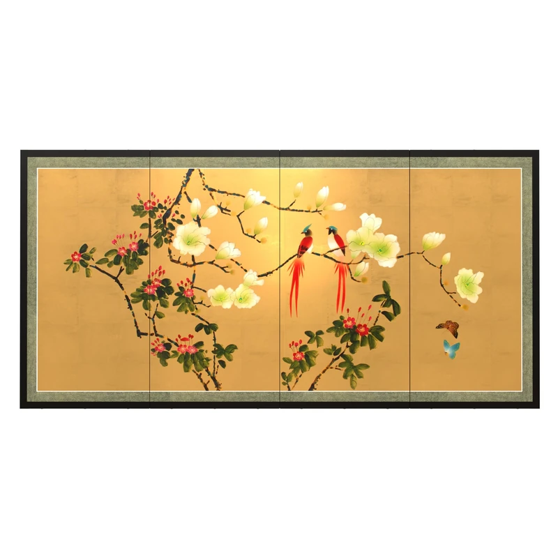 Red Lantern Love Birds on Traditional Gold Leaf