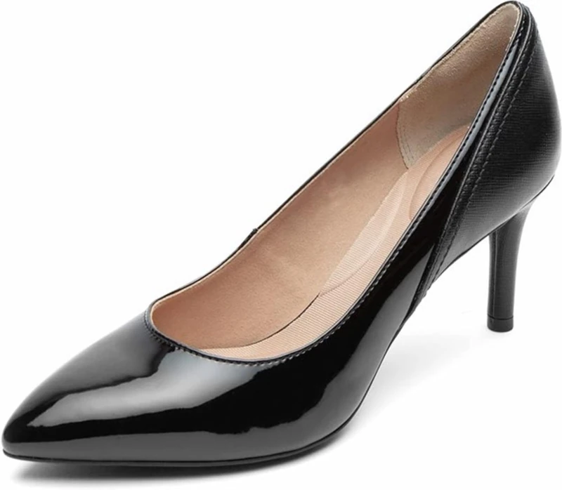 Rockport Women's Total Motion 75mm Pointed Toe Pump Dress, Black Patent, 8 Wide