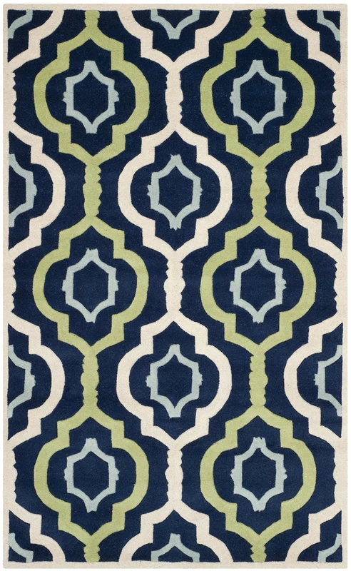 Safavieh Contemporary Indoor Hand Tufted Rectangle Area Rug, Chatham Collection, CHT747, in Dark Blue / Multi, 122 X 183 cm for Living Room, Bedroom or Any Indoor Space