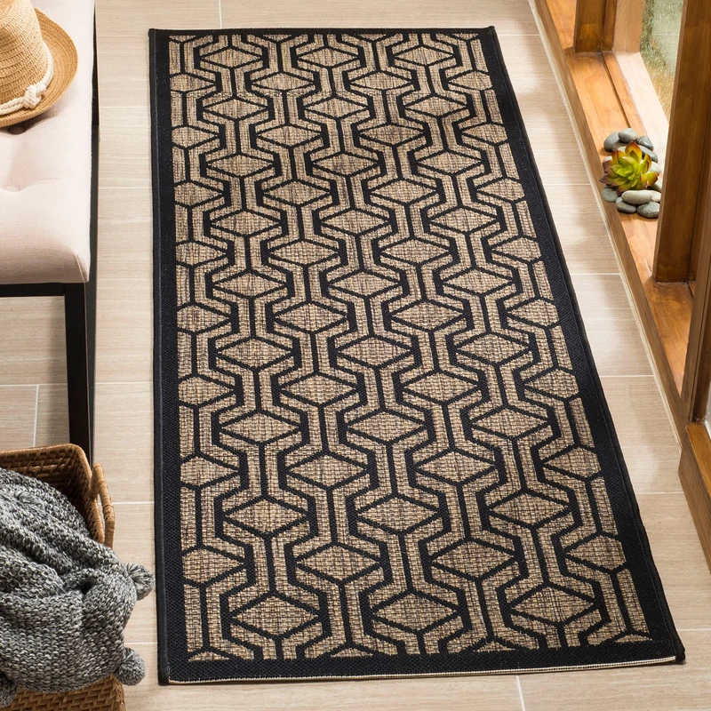 Safavieh Contemporary Indoor/Outdoor Woven Runner Area Rug, Courtyard Collection, CY6114, in Brown / Black, 69 X 201 cm for Garden, Patio or Any Outdoor Space