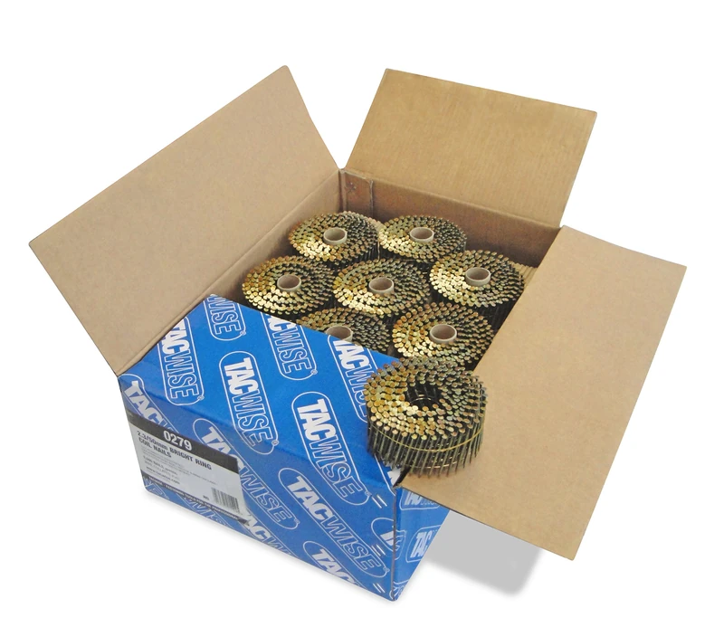 Tacwise 0279 Bright Flat Top Coil Nails Type 2.3 x 50 mm, Diamond Point, Ring Shank, 16° Inclined, Wire Collated, Pack of 9000