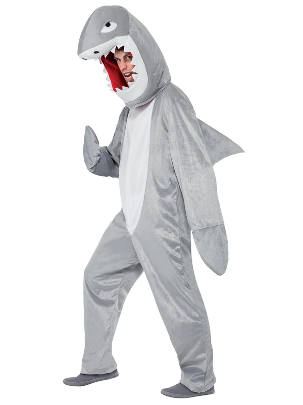 Smiffys Shark Costume, Grey with Bodysuit and Hood, Party Animals Fancy Dress, Animal Dress Up Costumes