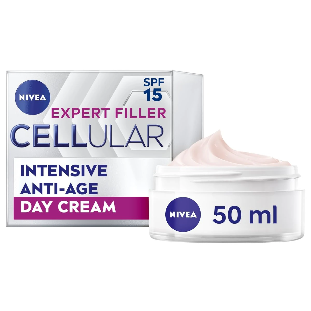 NIVEA Hyaluron Cellular Filler Anti-Age Day Cream SPF 15 (50ml), Anti Wrinkle Cream with Hyaluronic Acid, Anti Ageing Face Cream, Day Cream for Women