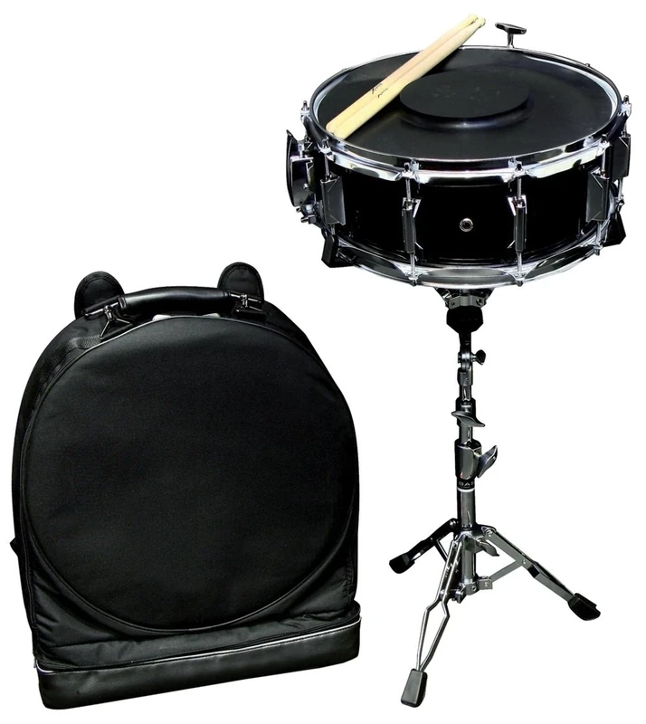 PURE GEWA Snare Drum Starter Set 14x5.5" poplar shells black wrapped, once extendable, with Rucksack bag, rubber pad and 1 pair sticks