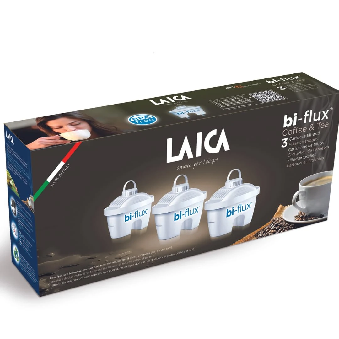 LAICA bi-Flux Coffee & Tea Water Filter - Specially Formulated to Reduces Limescale & Preserves Mineral Salts Essential for The Body, Enhances The Taste of Hot Drinks- 3 x 150L Filter - Made in Italy