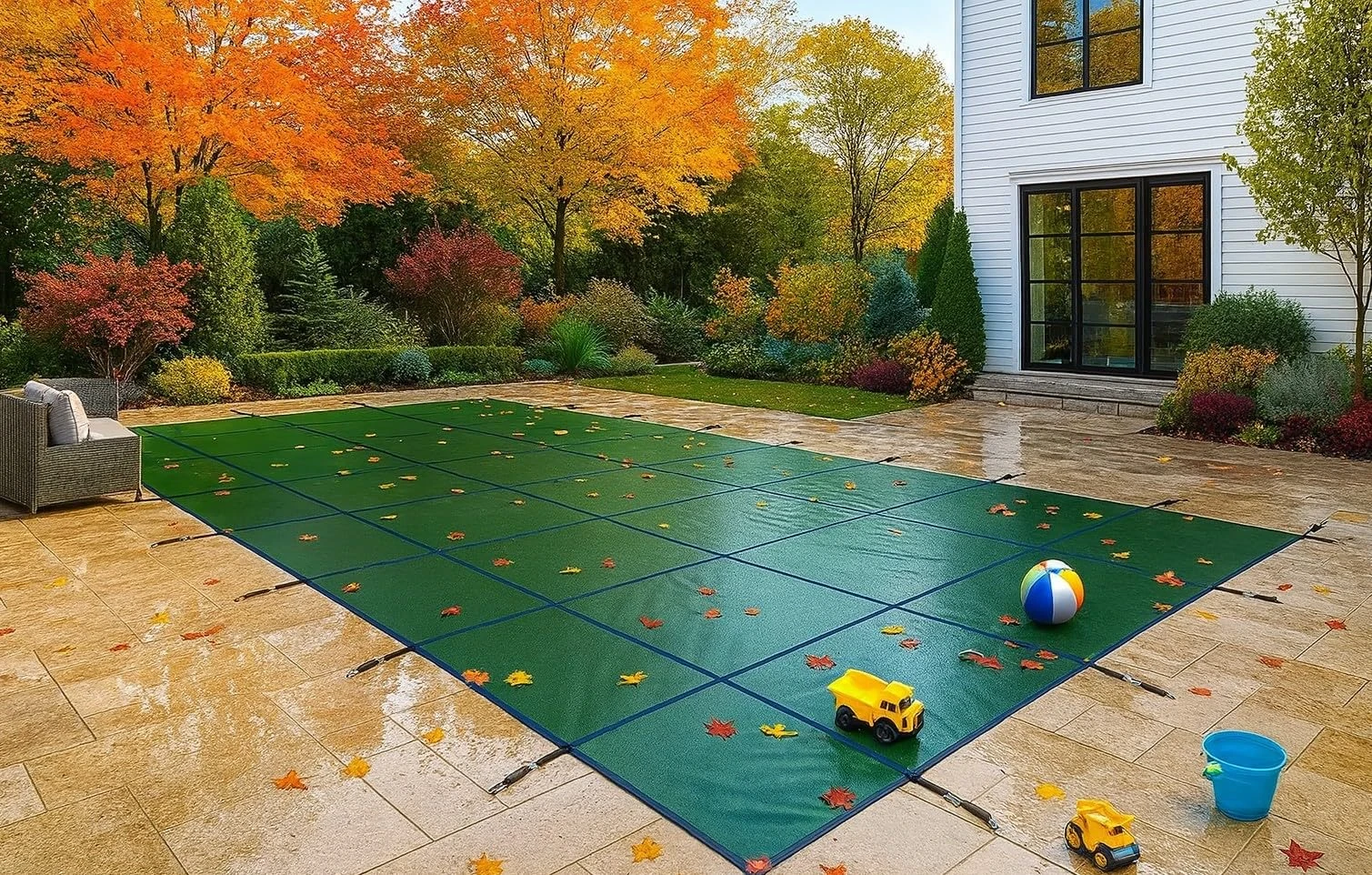 WaterWarden Inground Pool Safety Cover 14' x 28', Rectangle, 15-Year Warranty, UL Classified to ASTM F1346, Triple Stitched for MAX Strength, Abrasion Resistant, Hardware Included, Green Mesh