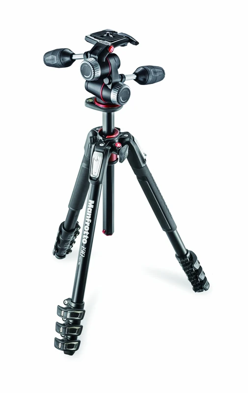 Manfrotto 190XPRO Tripod Kit, 4-Section Aluminium with 3-Way Head, Professional Photography Accessories, Camera Tripod with Pan Tilt Head for Mirrorless and DSLR Cameras