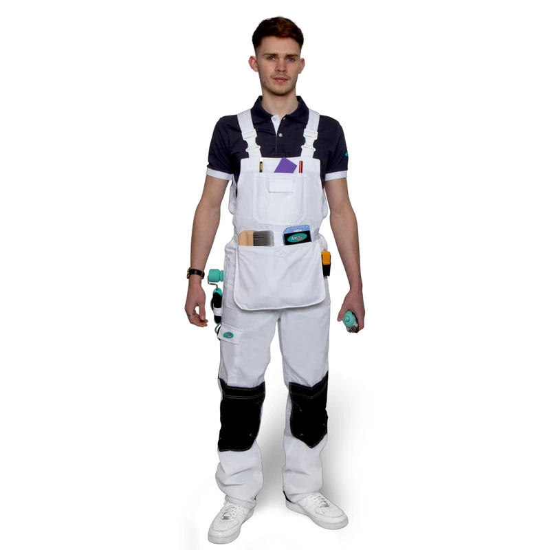 Axus Decor Bib & Brace Overalls, Triple Stitched, White Decorators Overalls - Shrink Resistant & Comfortable Fabric, Multiple Pockets – Ideal for Painter & Other Workwear - Extra Large - Image 1