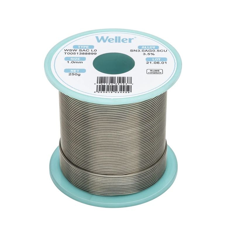 Weller WSW SAC L0 (T0051388899) Lead Free Solder Wire, Ø 1.0mm, Alloy Sn96.5Ag3.0Cu0.5, Flux content 3.5%, 250g