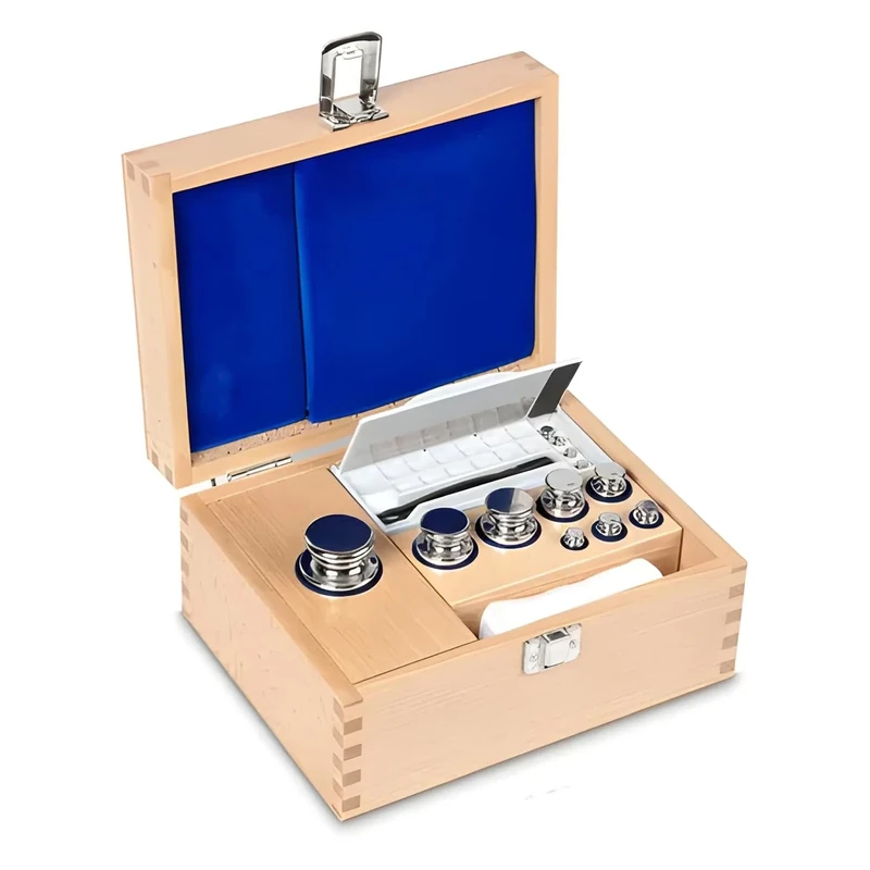 E1 1 G - 500 G Set Of Weights In Wooden Box, Stainless Steel
