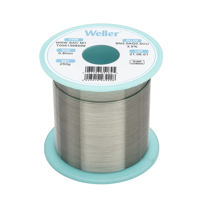 Weller WSW SAC M1 (T0051388599) Lead Free Solder Wire, Ø 0.8mm, Alloy Sn96.5Ag3.0Cu0.5, Flux content 3.5%, 250g