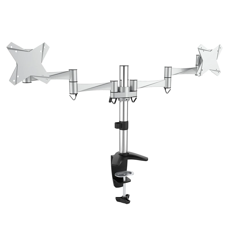 RICOO Dual Monitor Stand Tilt TS3311 Swivel 13-26 Inch VESA 75x75 100x100 Double Arm Mounting System LED LCD Screen Desk Mount Silver
