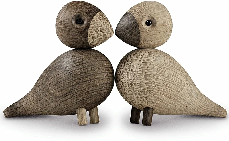 Kay Bojesen Lovely 1 Pair of Figurines 9 cm Song Birds Decoration Wooden, Brown
