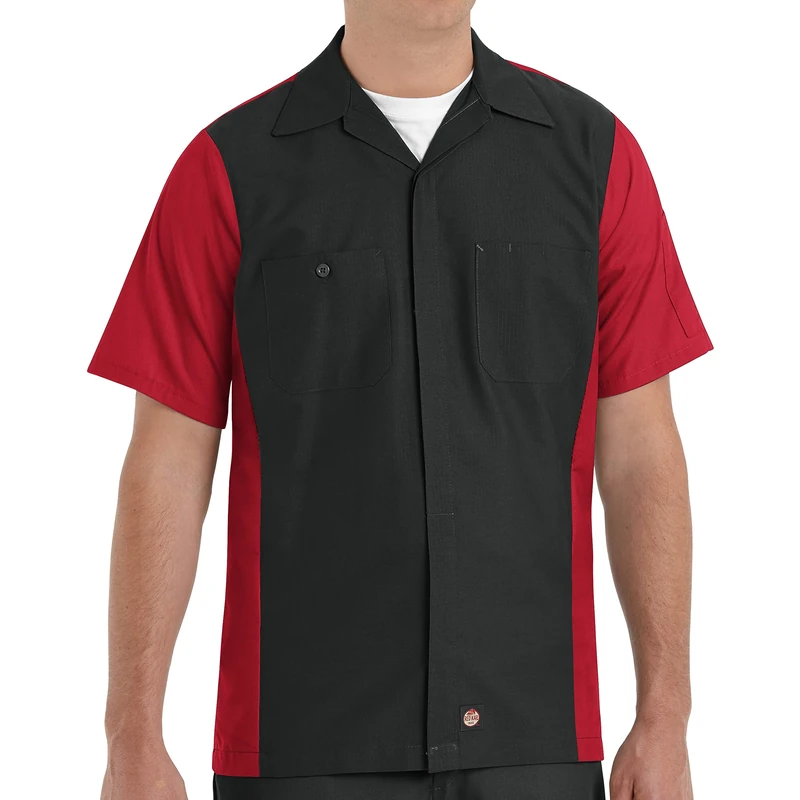 Red Kap Men's Ripstop Crew Shirt, Short Sleeve T, Black/Red, XXL