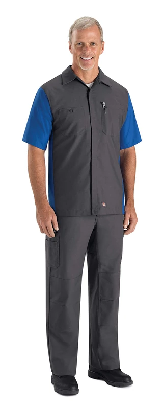Red Kap Men's Ripstop Crew Shirt, Short Sleeve T, Charcoal/Royal Blue, Large - Image 1
