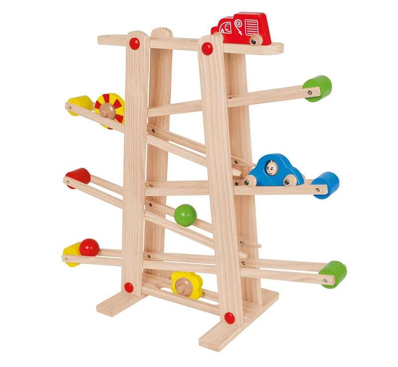 Eichhorn Wooden Marble Run Game | Marble Run for Kids with Colourful Cars and Bright Shapes | Multi-level Play | For Ages 1+