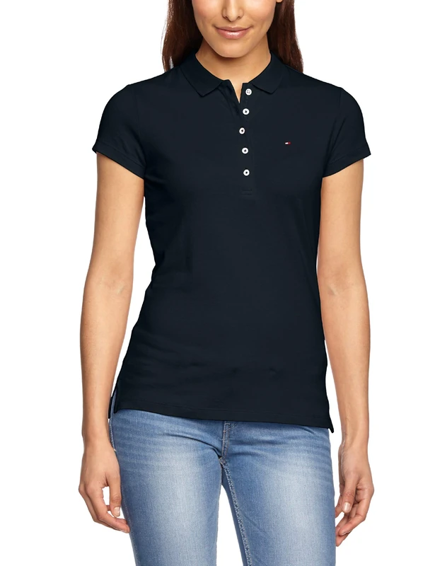 Tommy Hilfiger Women Heritage Short-Sleeve Polo Shirt Slim Fit, Blue (Midnight), XS