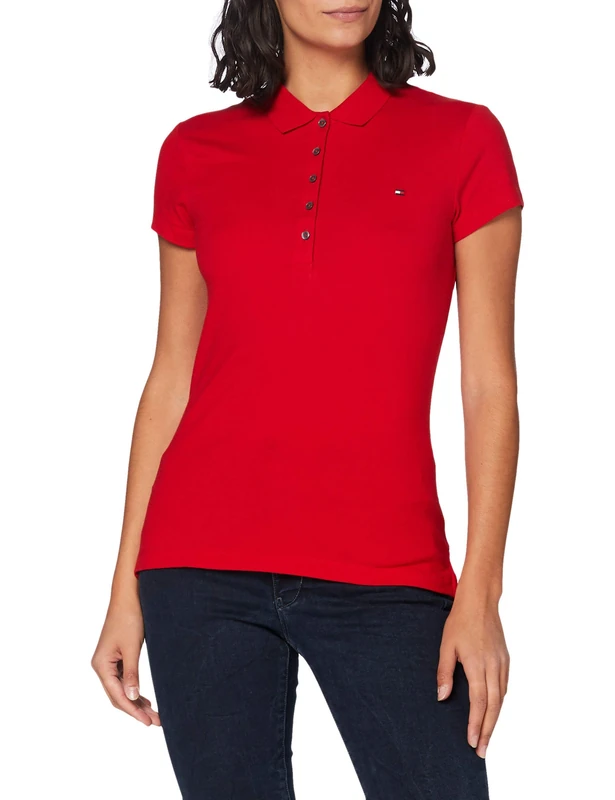 Tommy Hilfiger Women's Heritage Short Sleeve Slim Polo 1m57636661 Polo Shirt, Red (Apple Red), 14