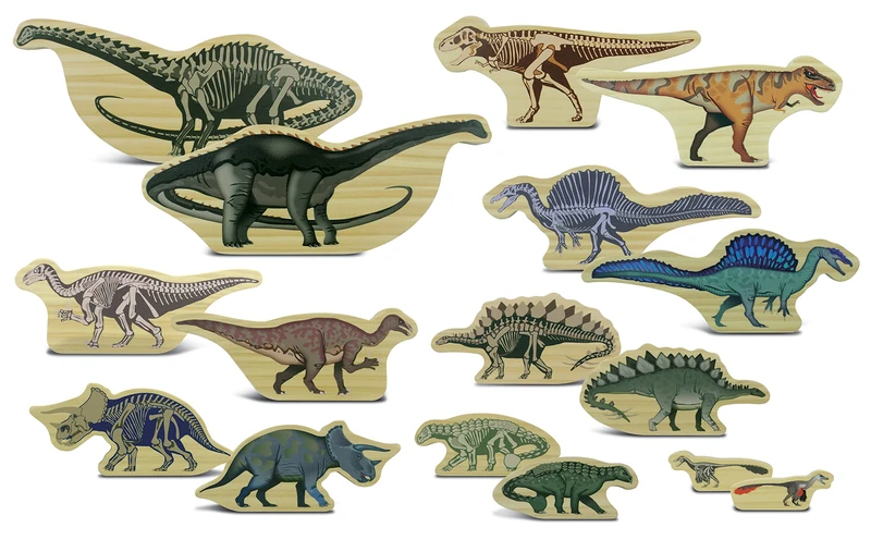 Yellow Door Dinosaur Wooden Characters | Set of 8 double-sided figures for small world pretend play | Early educational learning toys for imaginary play for kids age 2,3,4,5 | Stegosaurus, T Rex - Image 1