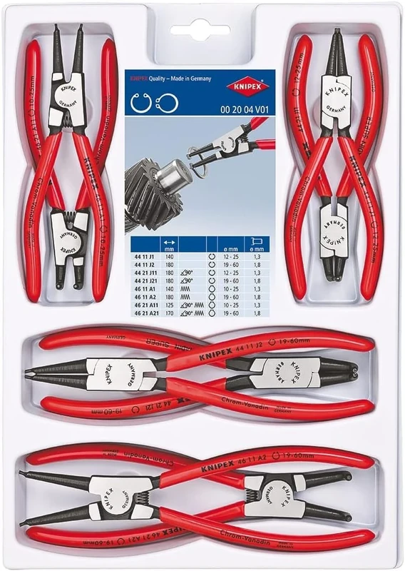 KNIPEX Set of Circlip Pliers 8 Parts, 00 20 04 V01