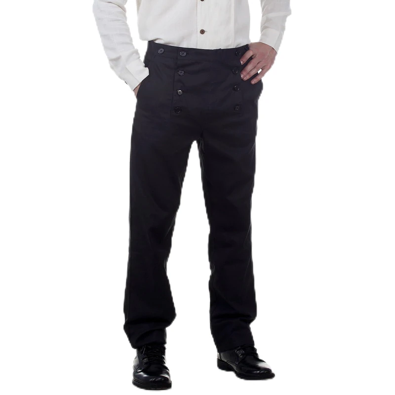 ThePirateDressing Steampunk Victorian Cosplay Costume Architect Men's Pants Trousers, Black (100% Cotton Fabric), X-Large