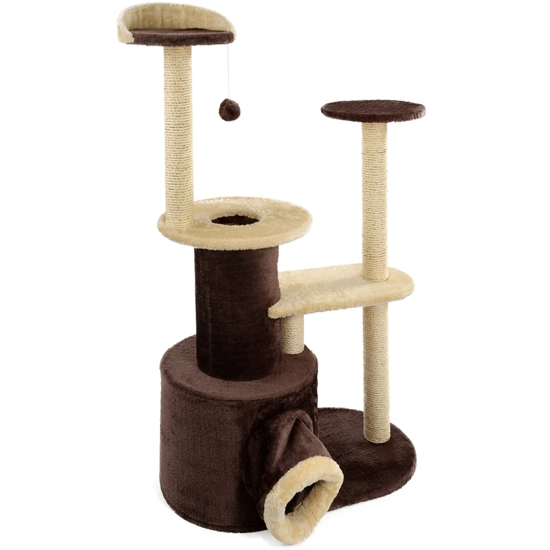 Mool Deluxe Cat Scratching Tree/ Post Activity Centre with 2 Hidey-Holes and 4 Viewing Platforms, 122 cm, Brown/ Cream