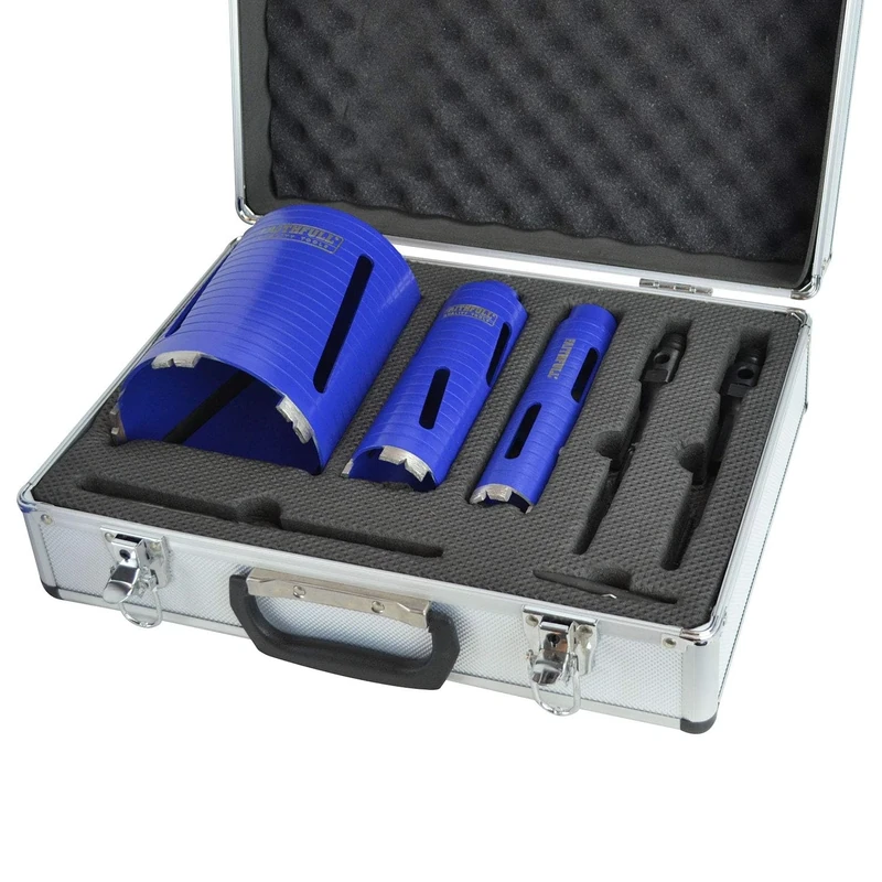 Faithfull FAIDCKIT7 7 Piece Diamond Core Drill Kit in Case. Includes: 38, 52 & 117mm Cores