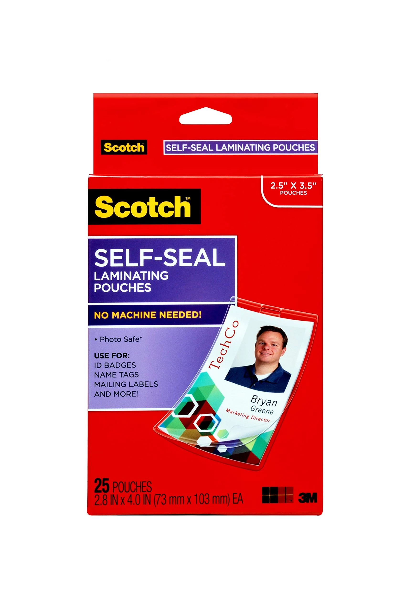 Scotch Self-Sealing Laminating Pouches, ID Protectors Includes Clips, 2.25 Inches x 3.5 Inches, 25 Pouches (LS852G) (Pack of 12, 300 Count Total)