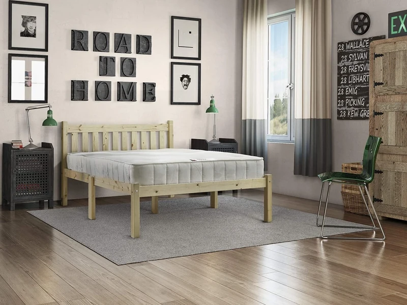 STRICTLY BEDS&BUNKS Amelia Pine Bed Frame including Sprung Mattress (20 cm), 5ft Kingsize